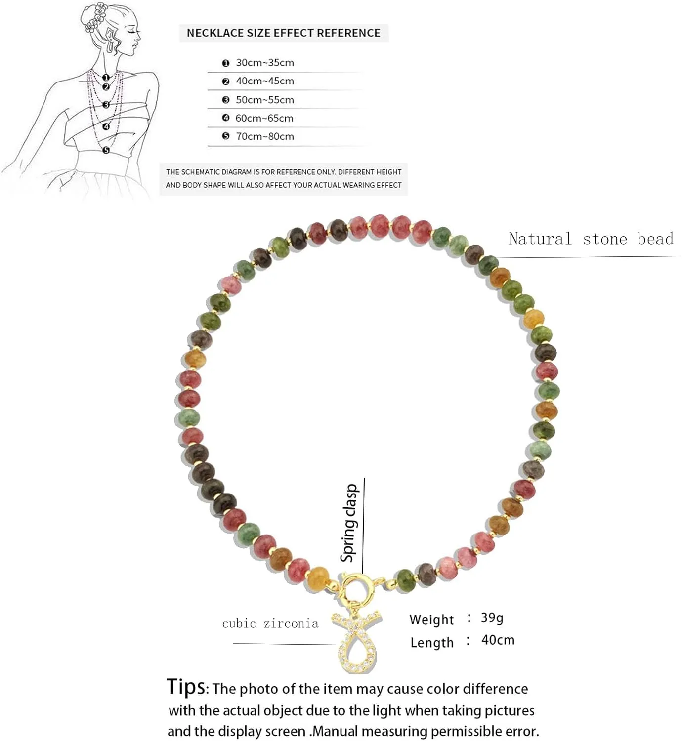 Beaded Necklaces for Women,Colorful Beaded Gemstone Choker 18K Gold Zodiac Pendant Necklace Natural Stone Surfer Beach Handmade Jewelry Present