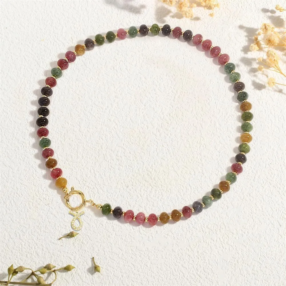 Beaded Necklaces for Women,Colorful Beaded Gemstone Choker 18K Gold Zodiac Pendant Necklace Natural Stone Surfer Beach Handmade Jewelry Present