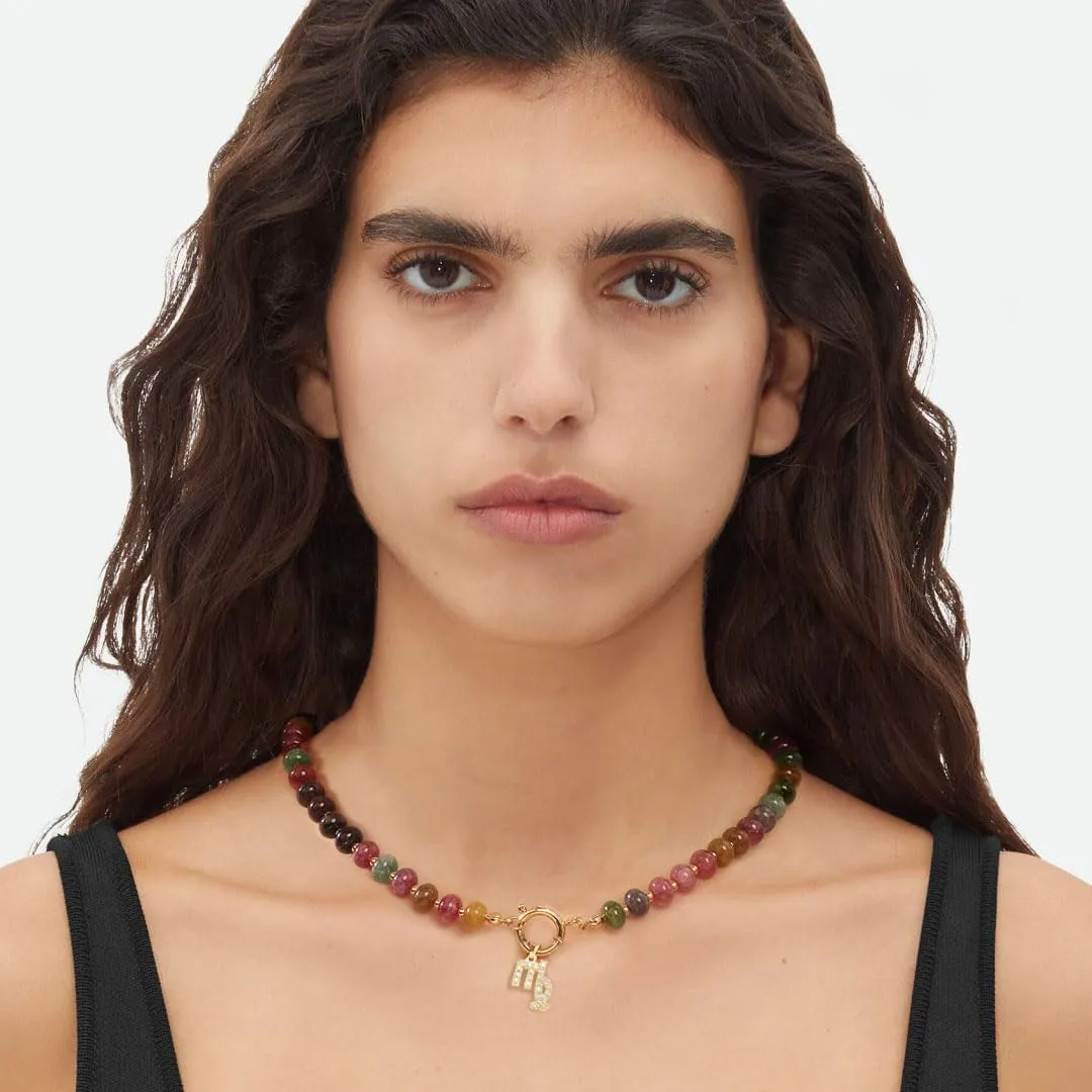Beaded Necklaces for Women,Colorful Beaded Gemstone Choker 18K Gold Zodiac Pendant Necklace Natural Stone Surfer Beach Handmade Jewelry Present