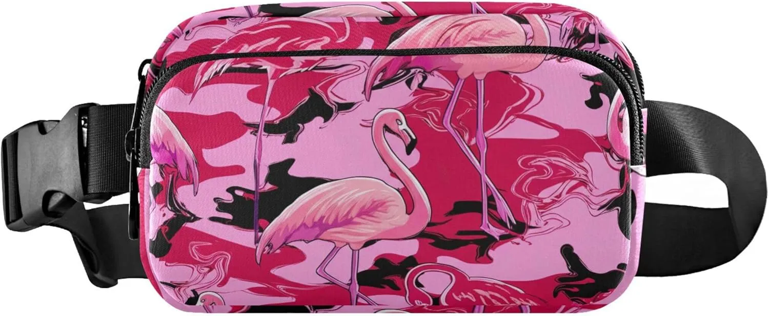 Beautiful Pink Flamingos Fanny Packs Women Waterproof Hip Pack Belt Pouch Funky Waist Pouch for Women