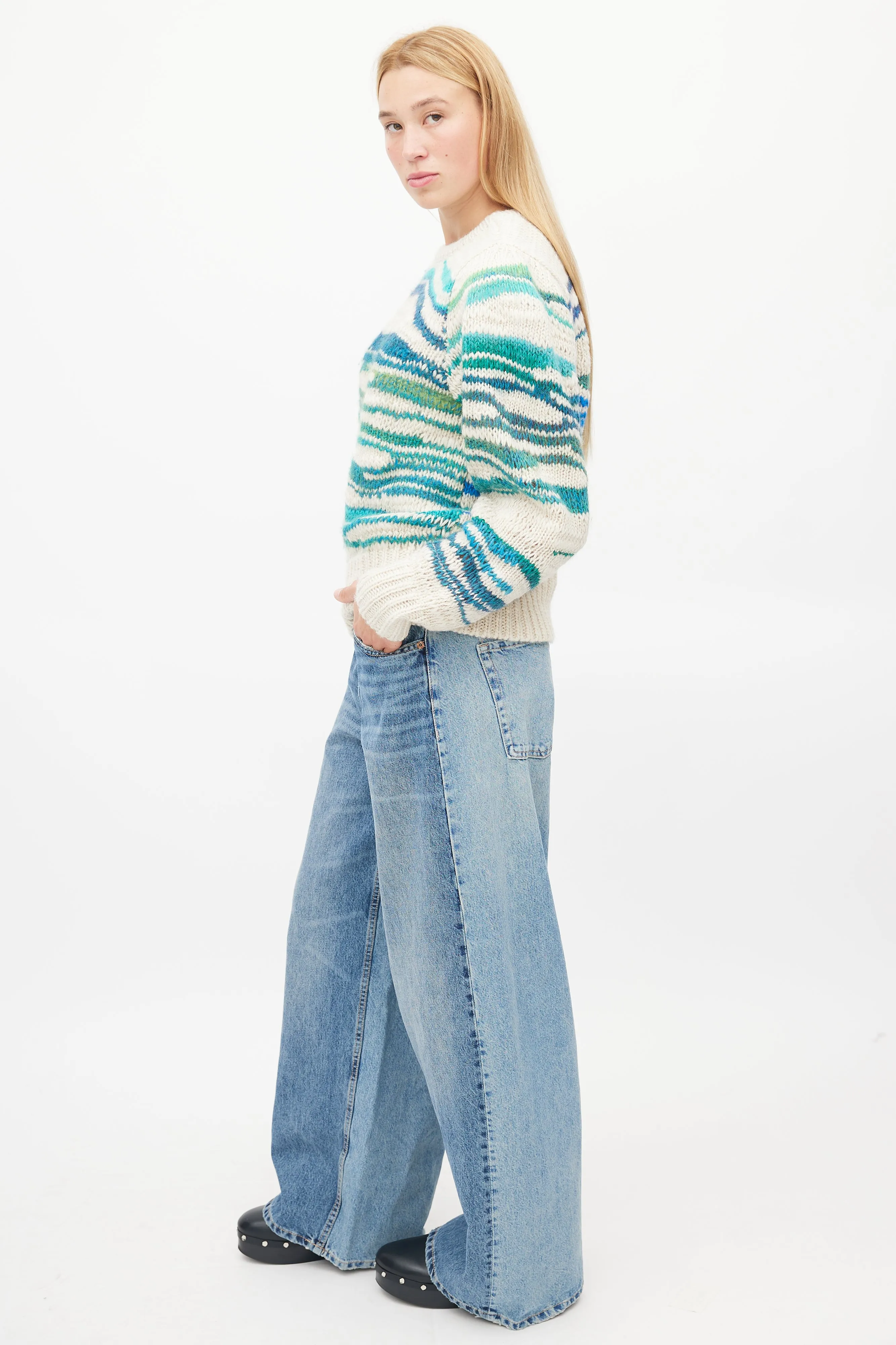 Beige & Blue Loose Knit Sweater