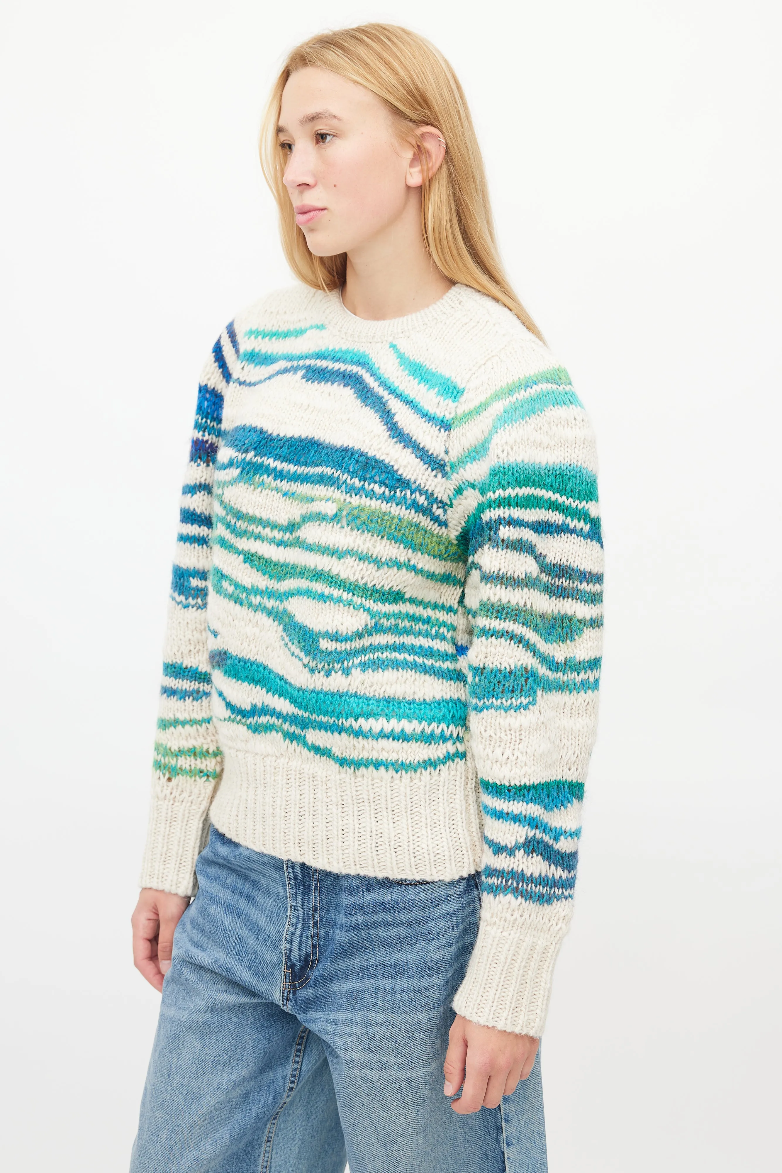 Beige & Blue Loose Knit Sweater