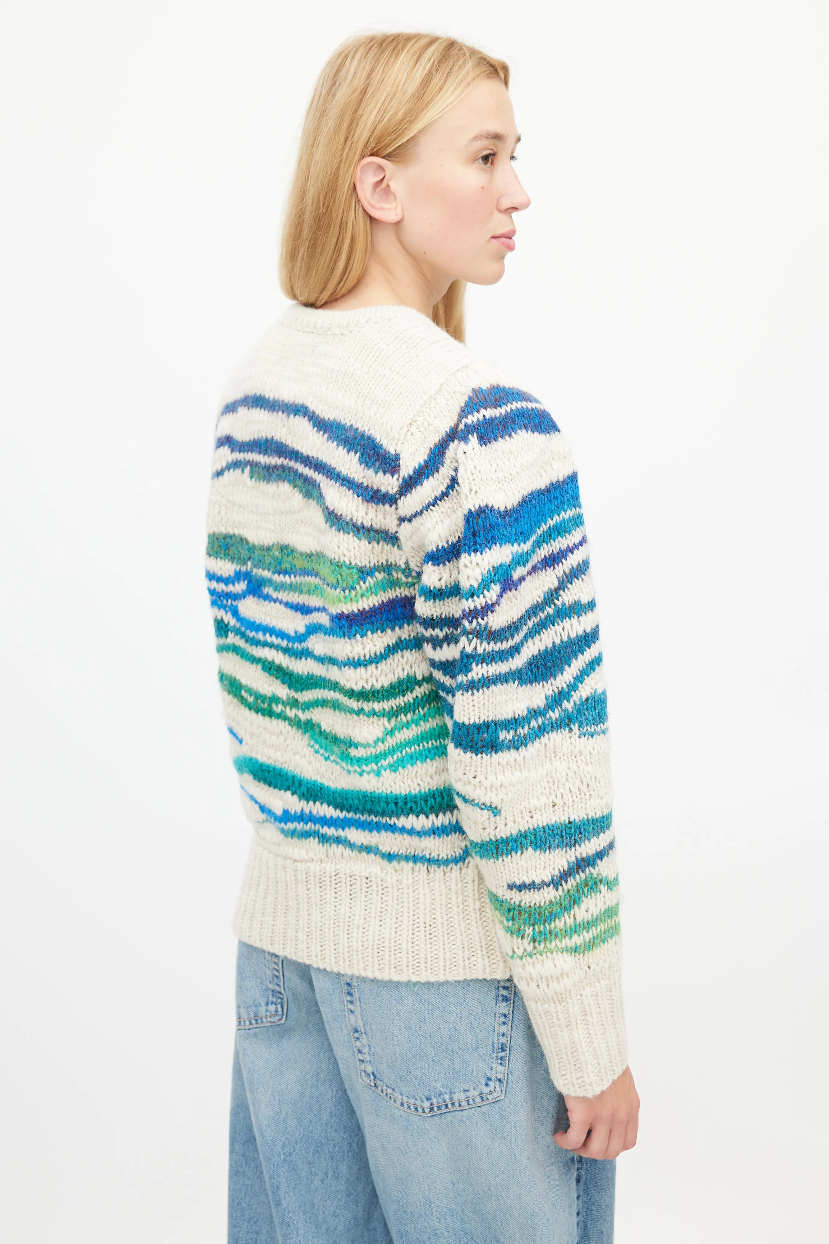 Beige & Blue Loose Knit Sweater