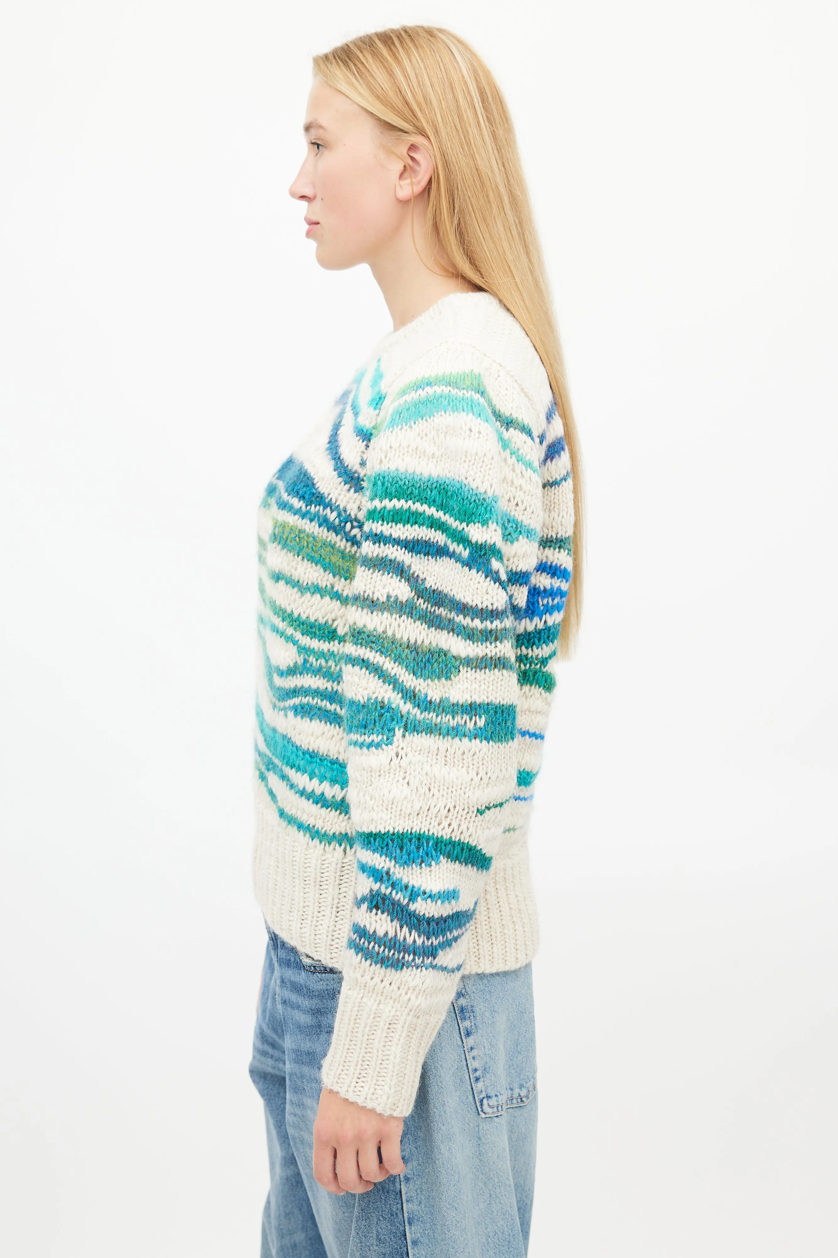 Beige & Blue Loose Knit Sweater