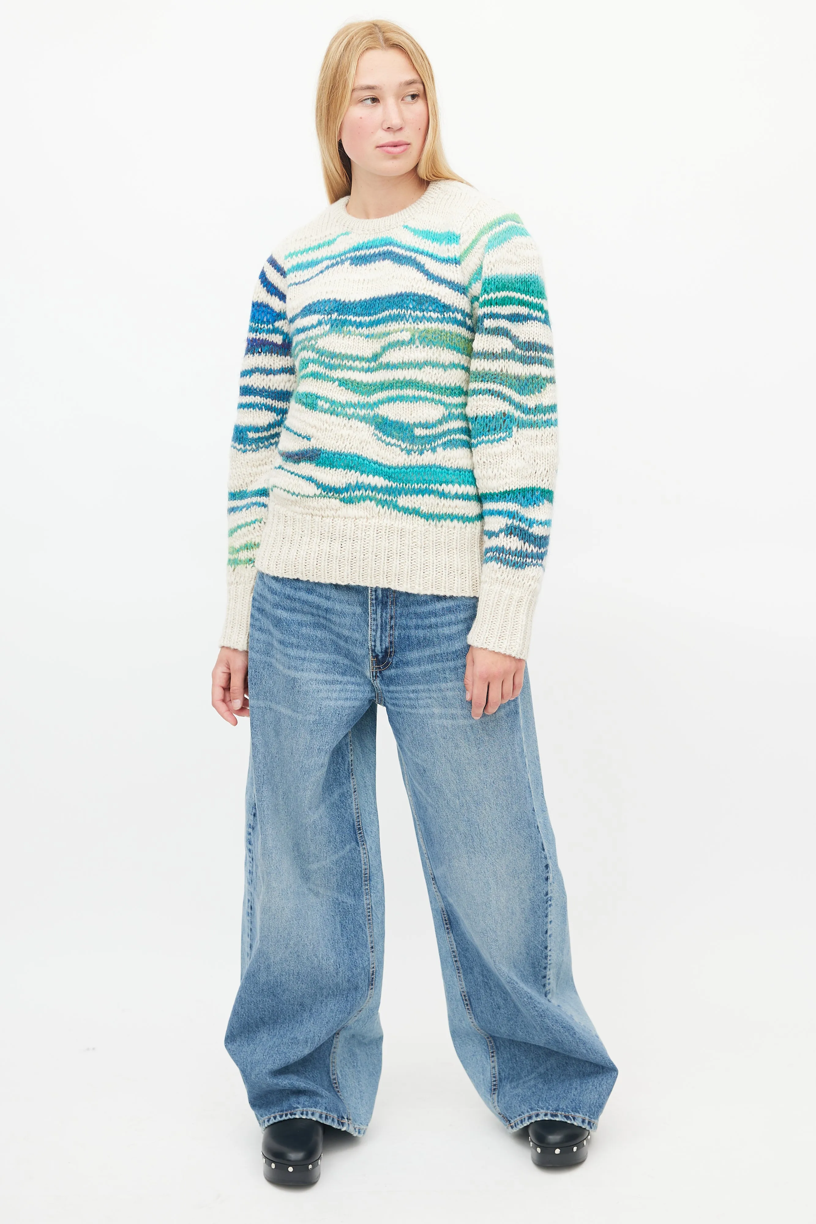 Beige & Blue Loose Knit Sweater