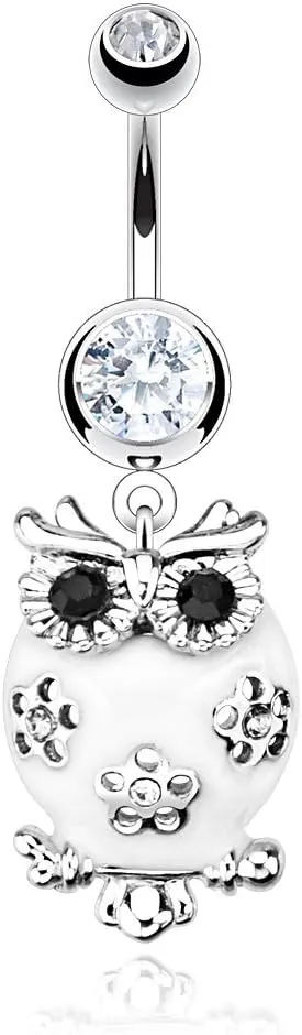Belly Button Ring Navel Owl Paved Gem 14 gauge