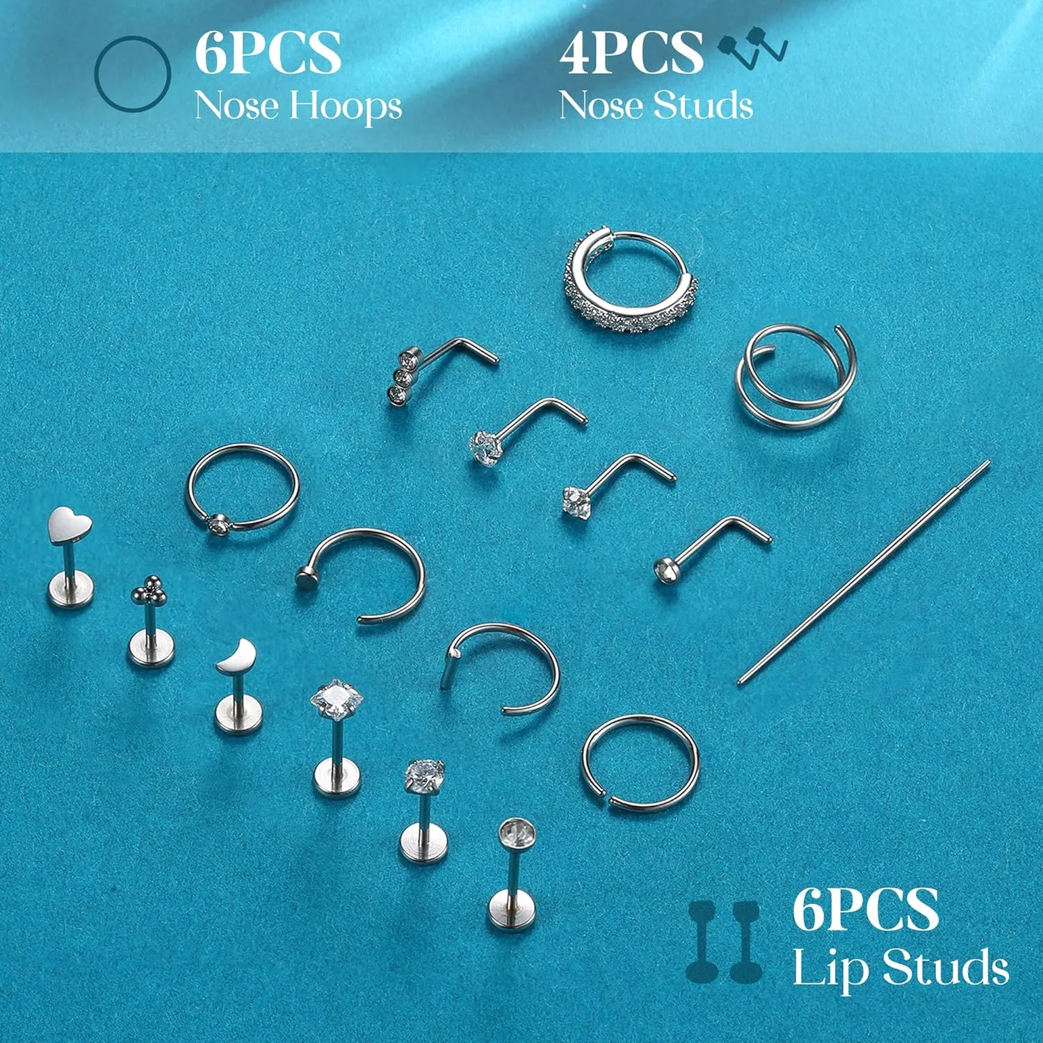 BESTEEL 14K Gold Filled Nose Rings Studs for Women Men - 316L Surgical Steel Threadless Push in Flat Back Earrings - Hypoallergenic Nose Rings Hoops Cartilage Helix Tragus Nostril Piercing Jewelry 18G 20G