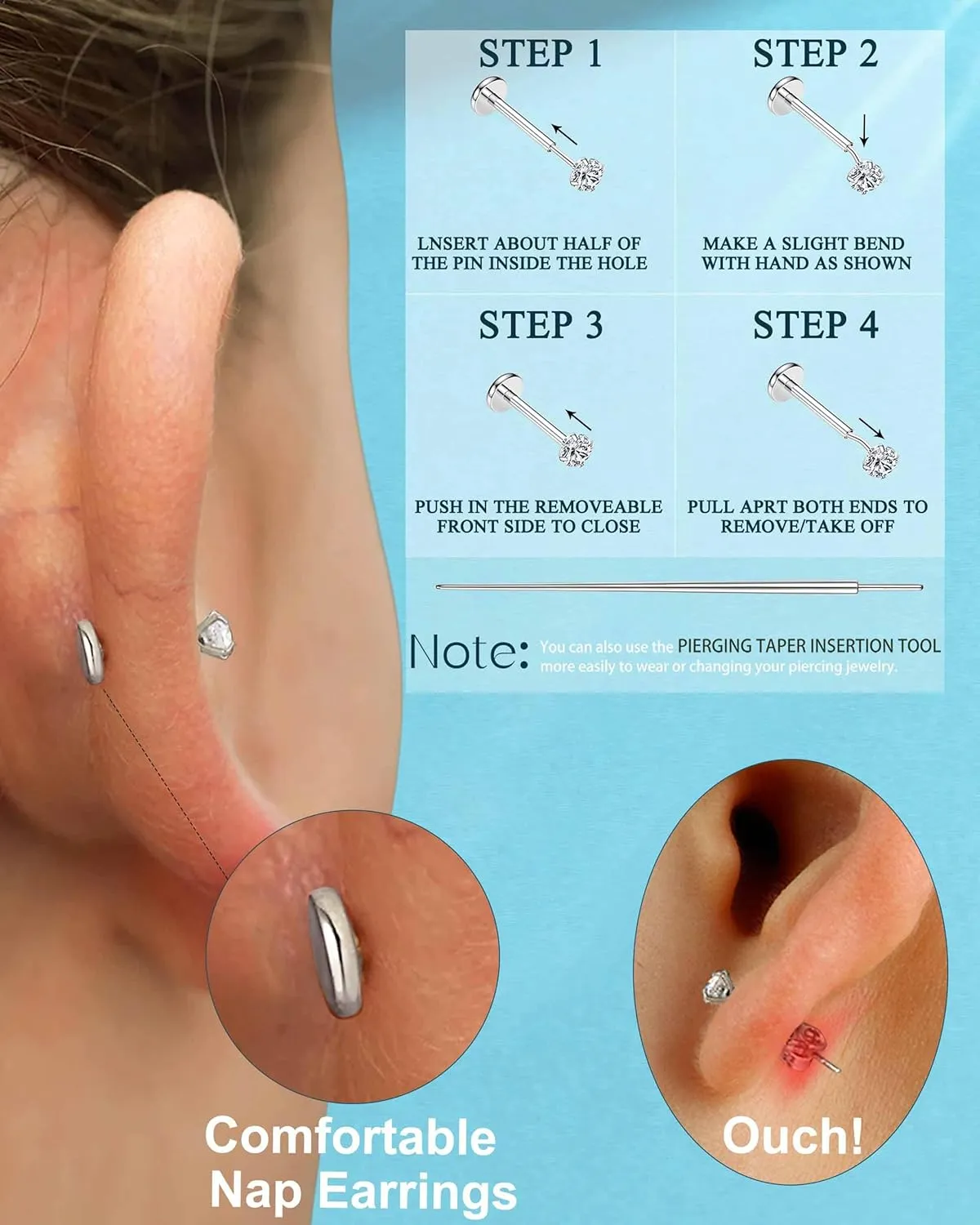 BESTEEL 14K Gold Filled Nose Rings Studs for Women Men - 316L Surgical Steel Threadless Push in Flat Back Earrings - Hypoallergenic Nose Rings Hoops Cartilage Helix Tragus Nostril Piercing Jewelry 18G 20G