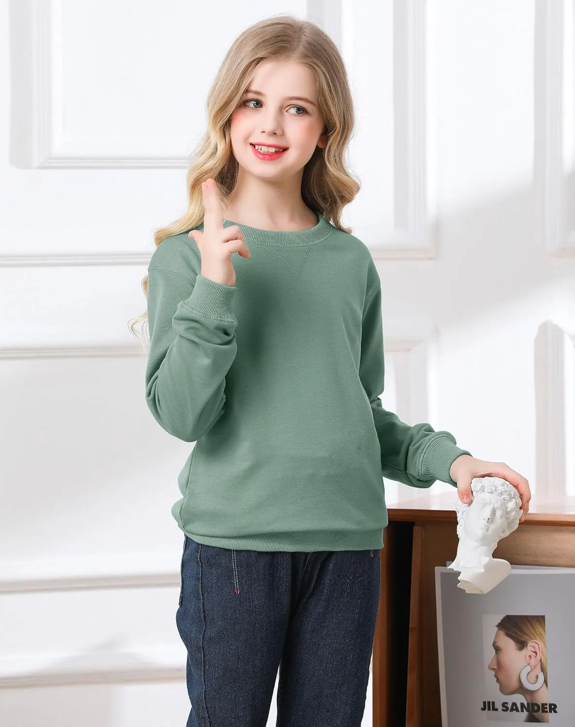 Bingerlily Girls Casual Long Sleeve Sweatshirt Crew Neck Cute Pullover Relaxed Fit Tops