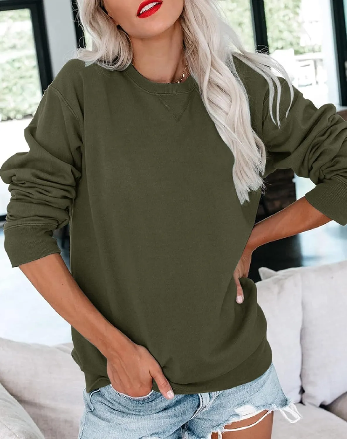 Bingerlily Womens Casual Long Sleeve Sweatshirt Crew Neck Cute Pullover Relaxed Fit Tops