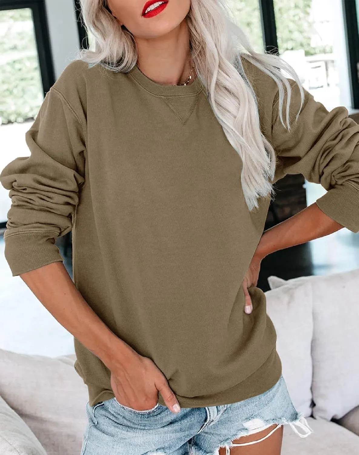 Bingerlily Womens Casual Long Sleeve Sweatshirt Crew Neck Cute Pullover Relaxed Fit Tops