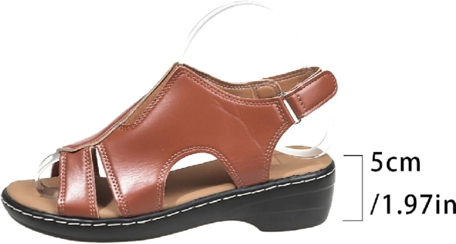 Black Sandals Women Orthopedic Arch Sandal Wedge Roman Sandals,Adjustable Ankle Strap Chunky Low Heel Casual Diabetic Walking Beach