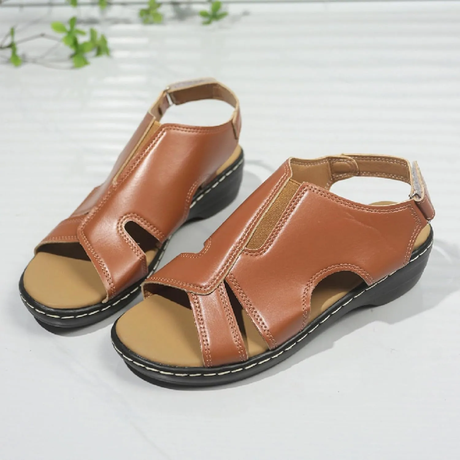 Black Sandals Women Orthopedic Arch Sandal Wedge Roman Sandals,Adjustable Ankle Strap Chunky Low Heel Casual Diabetic Walking Beach