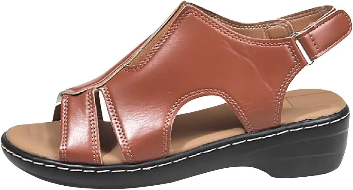 Black Sandals Women Orthopedic Arch Sandal Wedge Roman Sandals,Adjustable Ankle Strap Chunky Low Heel Casual Diabetic Walking Beach