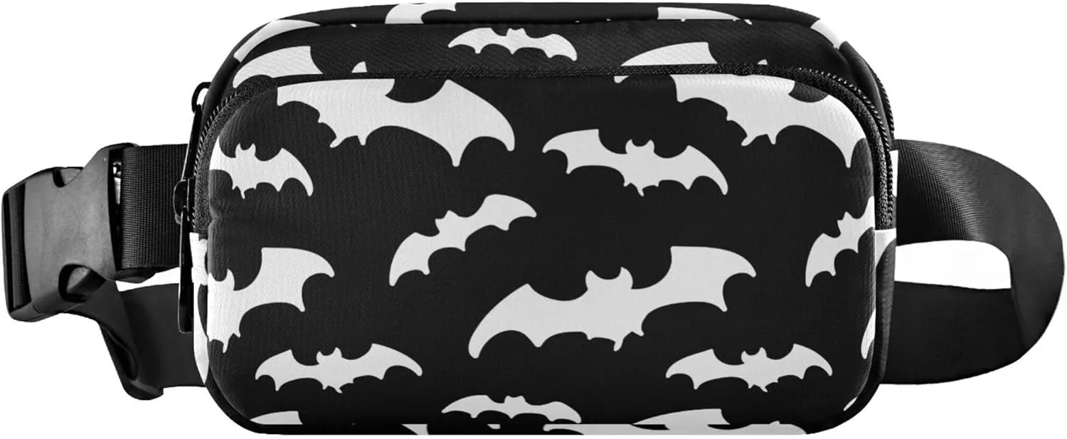 Black White Bats Fanny Packs Women Waterproof Hip Pack Belt Bag Cute Waist Pouch for Women