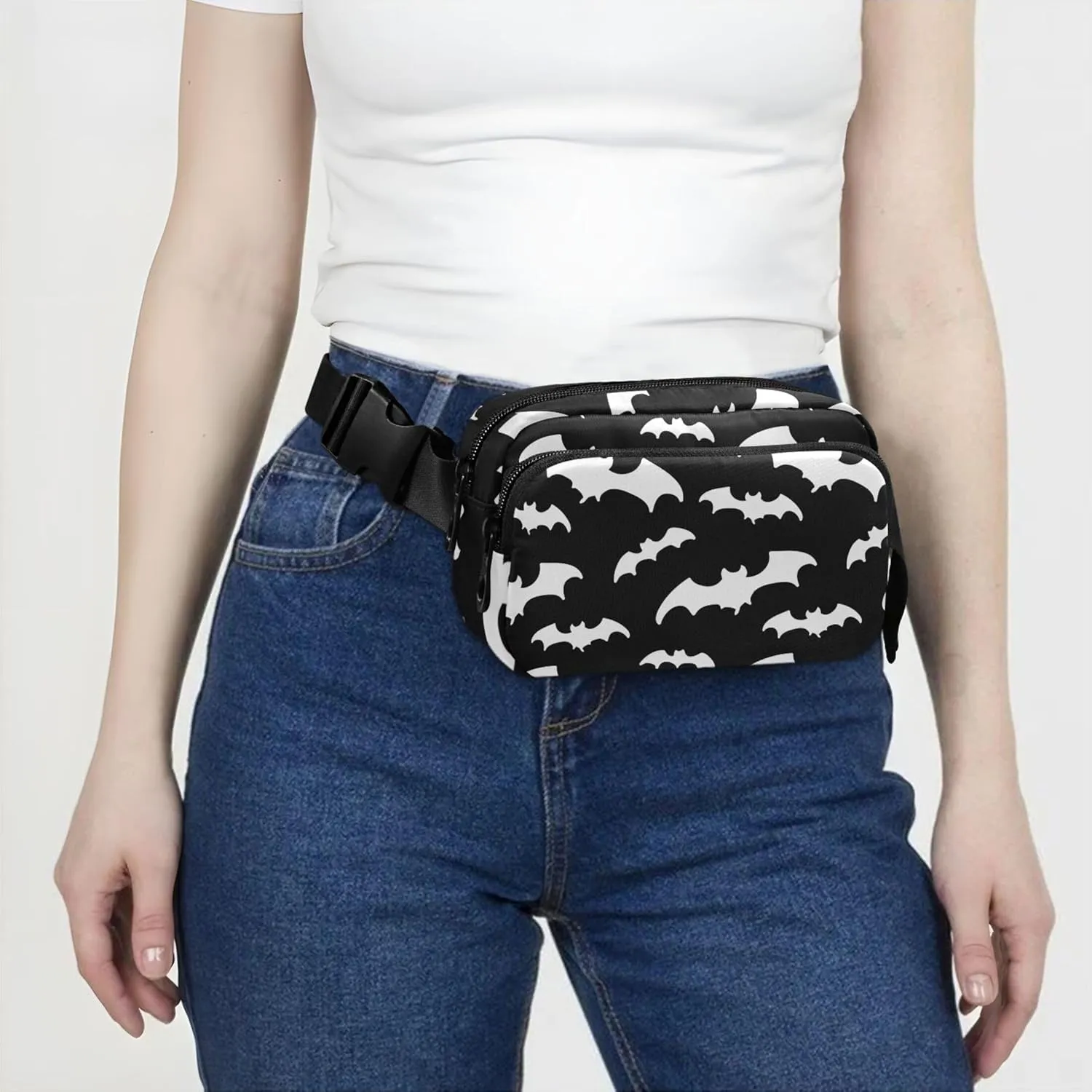 Black White Bats Fanny Packs Women Waterproof Hip Pack Belt Bag Cute Waist Pouch for Women