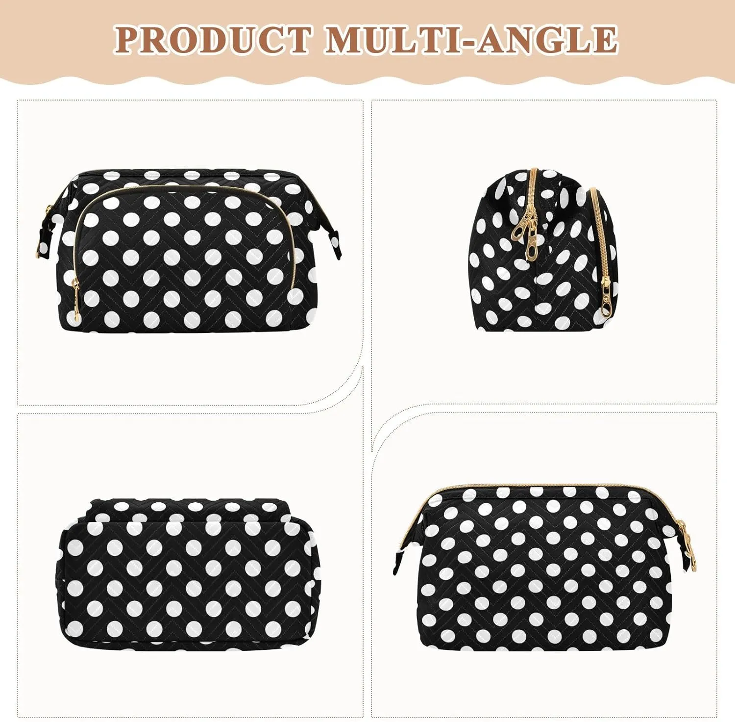 Black White Polka Dots Makeup Bag Travel Toiletry Bag Make Up Bags Cosmetic Bag Pouch Large Makeup Case Box Bag Organizer Skincare Bag for Men Women Toiletries Purse Trip Sports Adults
