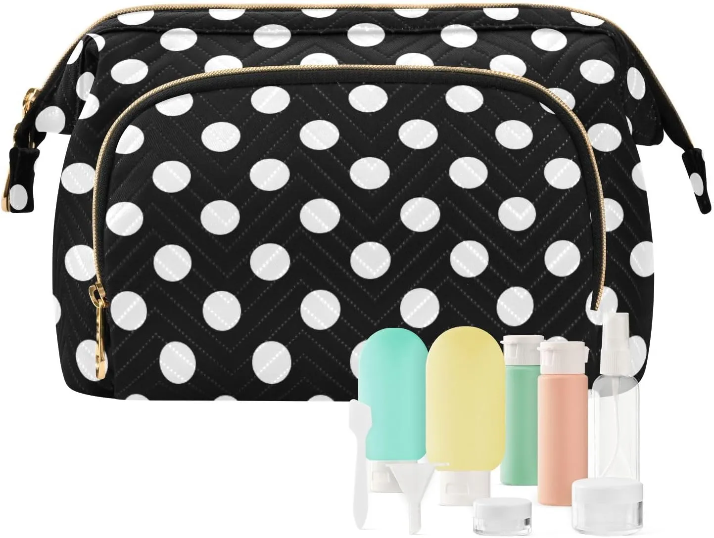 Black White Polka Dots Makeup Bag Travel Toiletry Bag Make Up Bags Cosmetic Bag Pouch Large Makeup Case Box Bag Organizer Skincare Bag for Men Women Toiletries Purse Trip Sports Adults