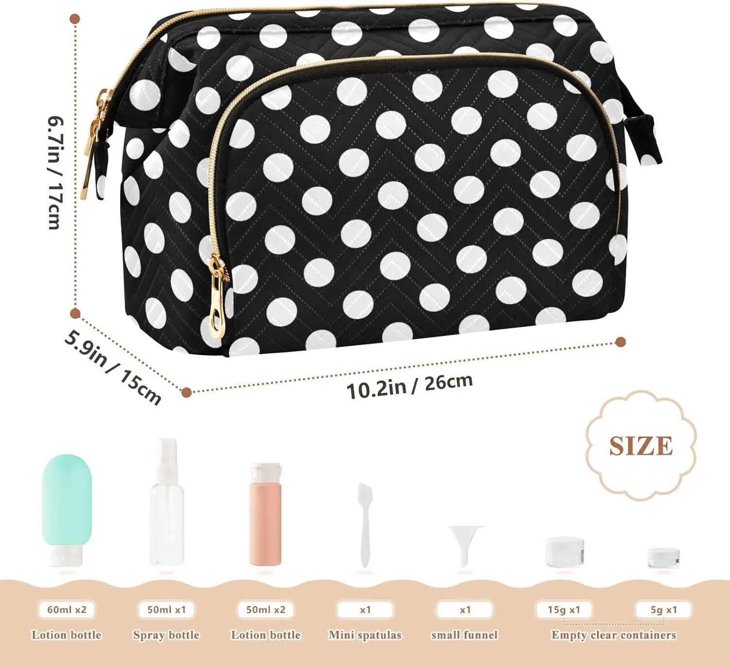 Black White Polka Dots Makeup Bag Travel Toiletry Bag Make Up Bags Cosmetic Bag Pouch Large Makeup Case Box Bag Organizer Skincare Bag for Men Women Toiletries Purse Trip Sports Adults