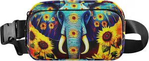 Blue Elephant Sunflowers Women Fanny Pack Waterproof Anti Theft Belt Bag Cute Cross Body Waist Pack