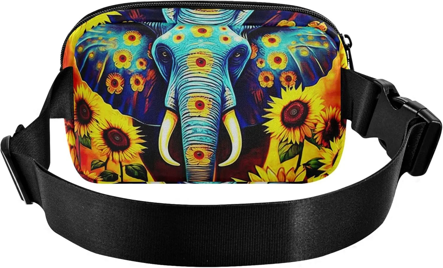 Blue Elephant Sunflowers Women Fanny Pack Waterproof Anti Theft Belt Bag Cute Cross Body Waist Pack