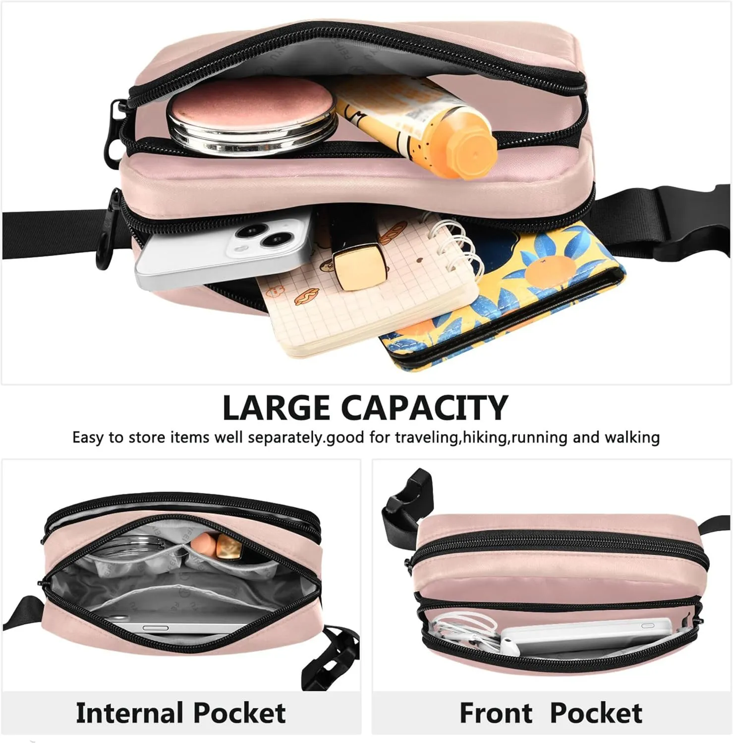 Blush Pink Blanched Almond Gradient Fanny Packs for Women Hip Pack Belt Bag Waterproof Fashion Crossbody Waist Purse