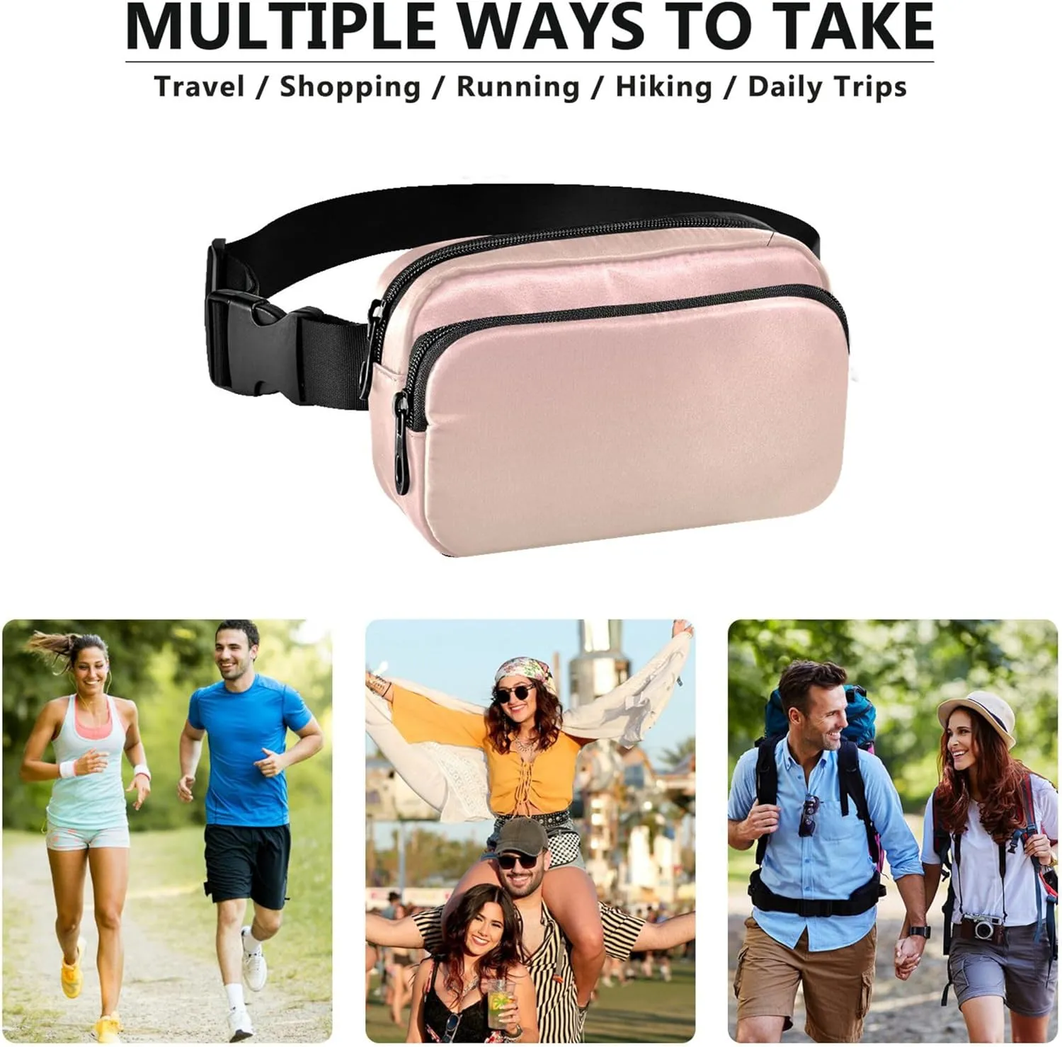 Blush Pink Blanched Almond Gradient Fanny Packs for Women Hip Pack Belt Bag Waterproof Fashion Crossbody Waist Purse