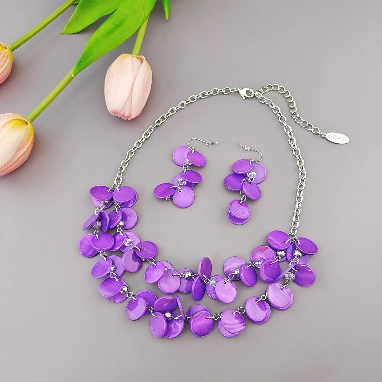 Bocar 2 Layer Statement Choker Shell Necklace and Earring Set for Women Gift