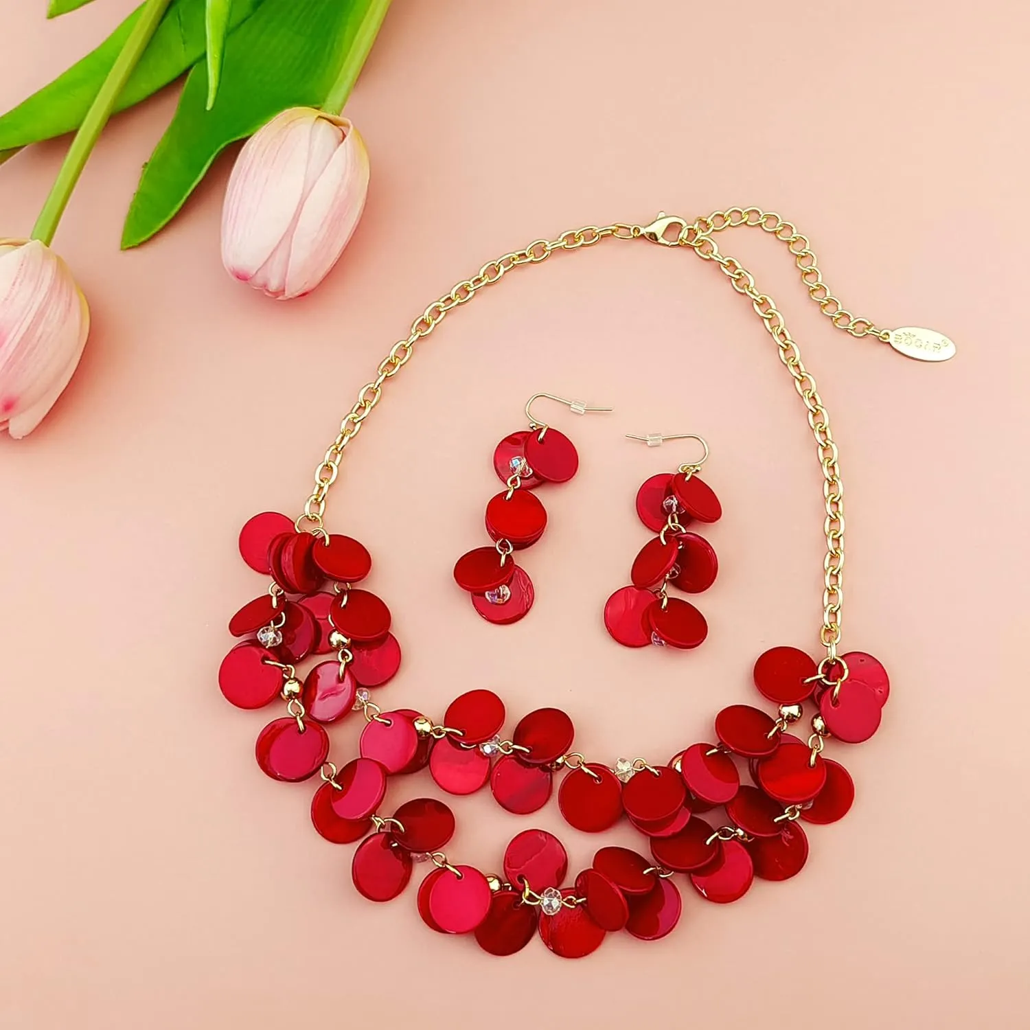 Bocar 2 Layer Statement Choker Shell Necklace and Earring Set for Women Gift