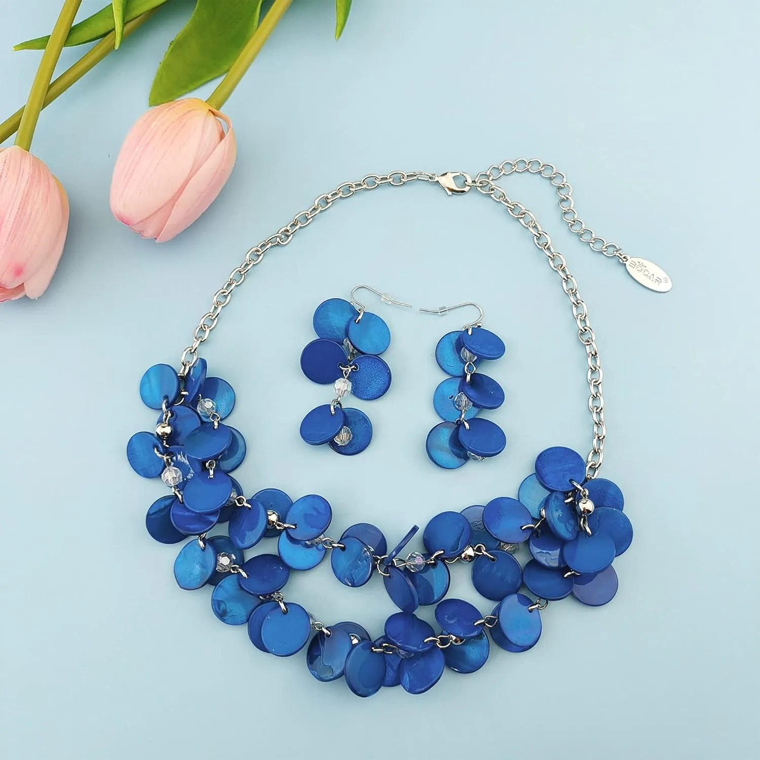 Bocar 2 Layer Statement Choker Shell Necklace and Earring Set for Women Gift