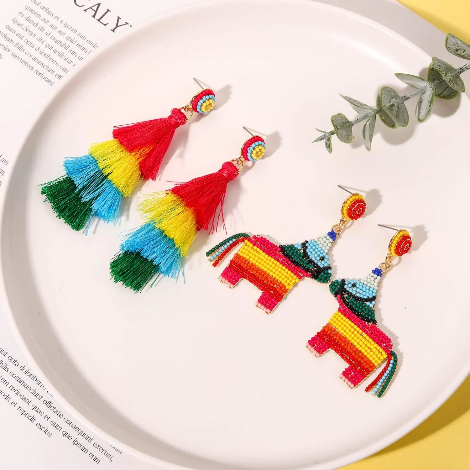 Boderier 2 Pairs Cinco De Mayo Earrings for Women Beaded Donkey Sombrero Fiesta Tassel Dangle Earrings Mexican Holiday Costumes Decorations Party Jewelry Gifts
