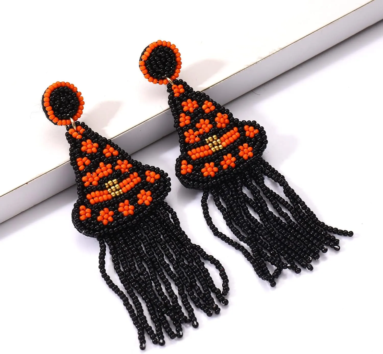 Boderier Halloween Earrings Beaded Pumpkin Witch Hat Ghost Dangle Earrings Statement Spooky Halloween Party Costume Jewelry for Women