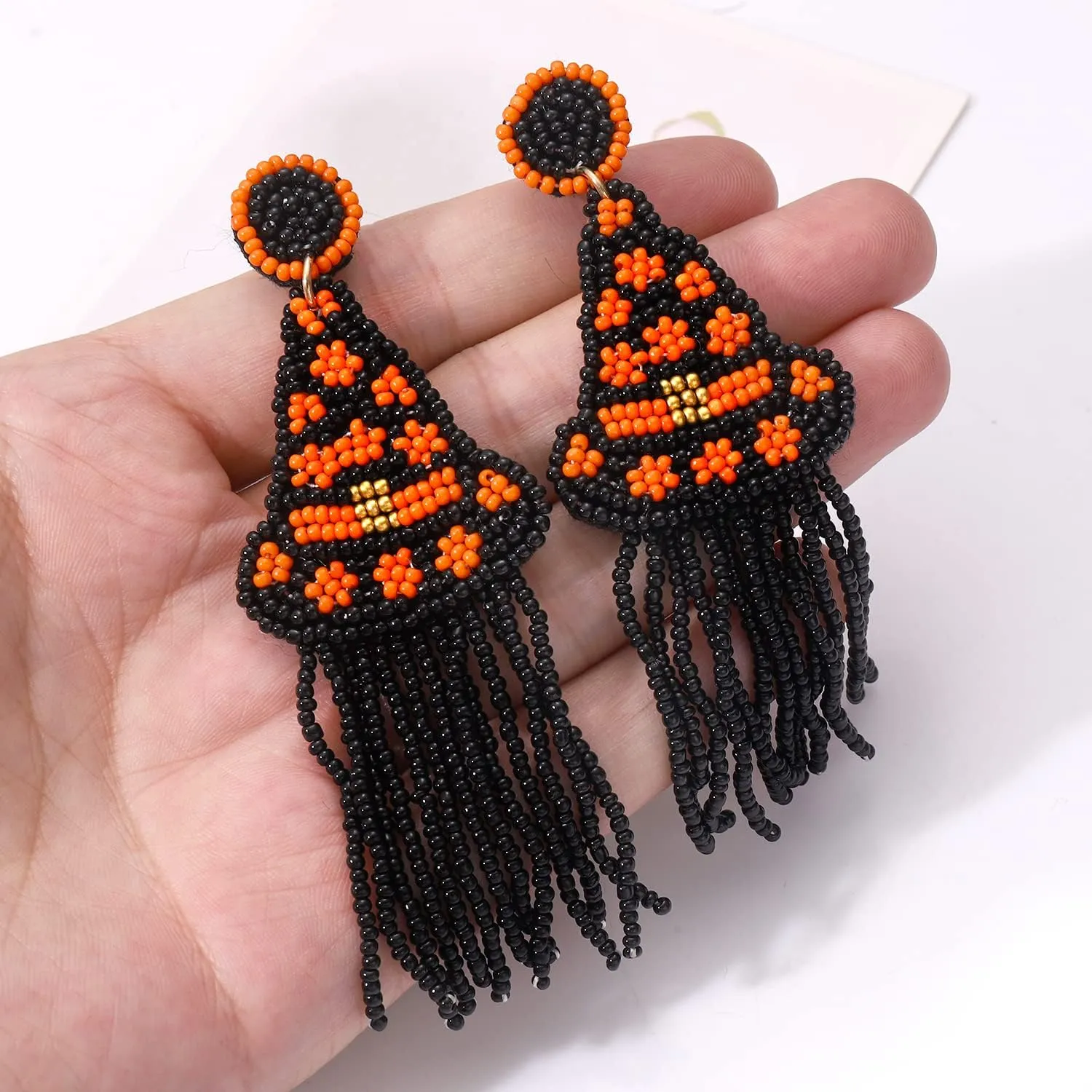 Boderier Halloween Earrings Beaded Pumpkin Witch Hat Ghost Dangle Earrings Statement Spooky Halloween Party Costume Jewelry for Women