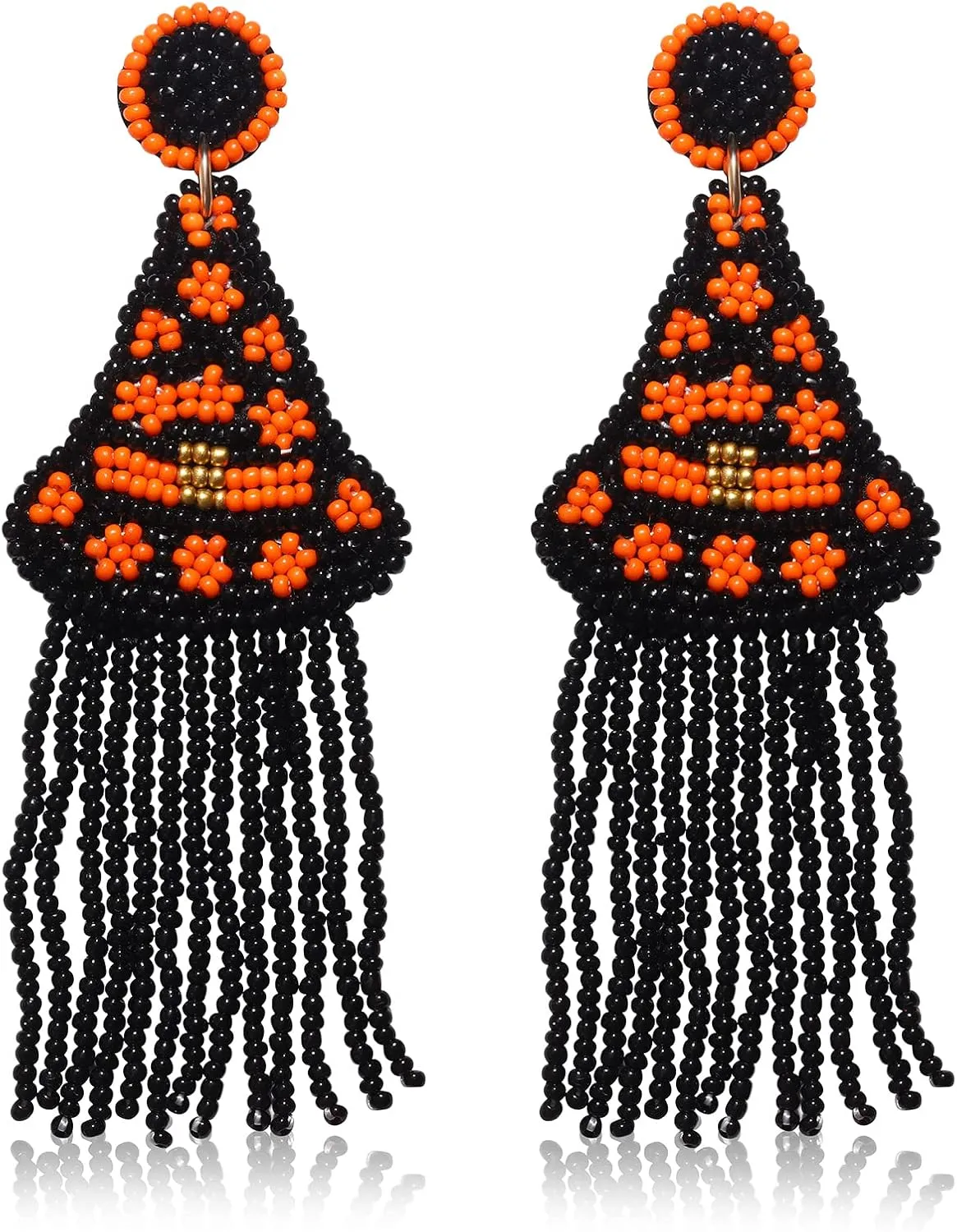 Boderier Halloween Earrings Beaded Pumpkin Witch Hat Ghost Dangle Earrings Statement Spooky Halloween Party Costume Jewelry for Women