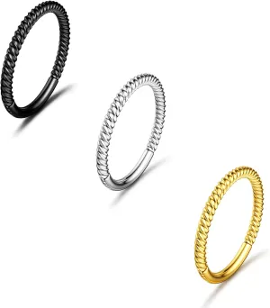 BodyBonita 3pcs Twisted Hinged Nose Rings Hoop 316L Surgical Steel 16G/18G Hinged Conch Piercing Jewelry Septum Clicker Lip Rings Cartilage Earring Helix Rook Tragus Daith 8mm/10mm