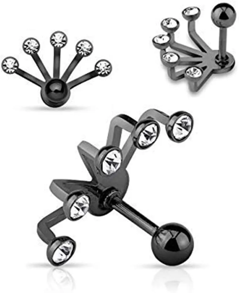 BodyJewelryOnline Cartilage/Tragus Barbell - Five Crystal Set Fan Hanging 316L Surgical Steel