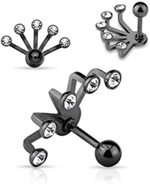 BodyJewelryOnline Cartilage/Tragus Barbell - Five Crystal Set Fan Hanging 316L Surgical Steel