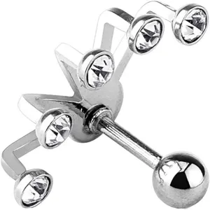 BodyJewelryOnline Cartilage/Tragus Barbell - Five Crystal Set Fan Hanging 316L Surgical Steel