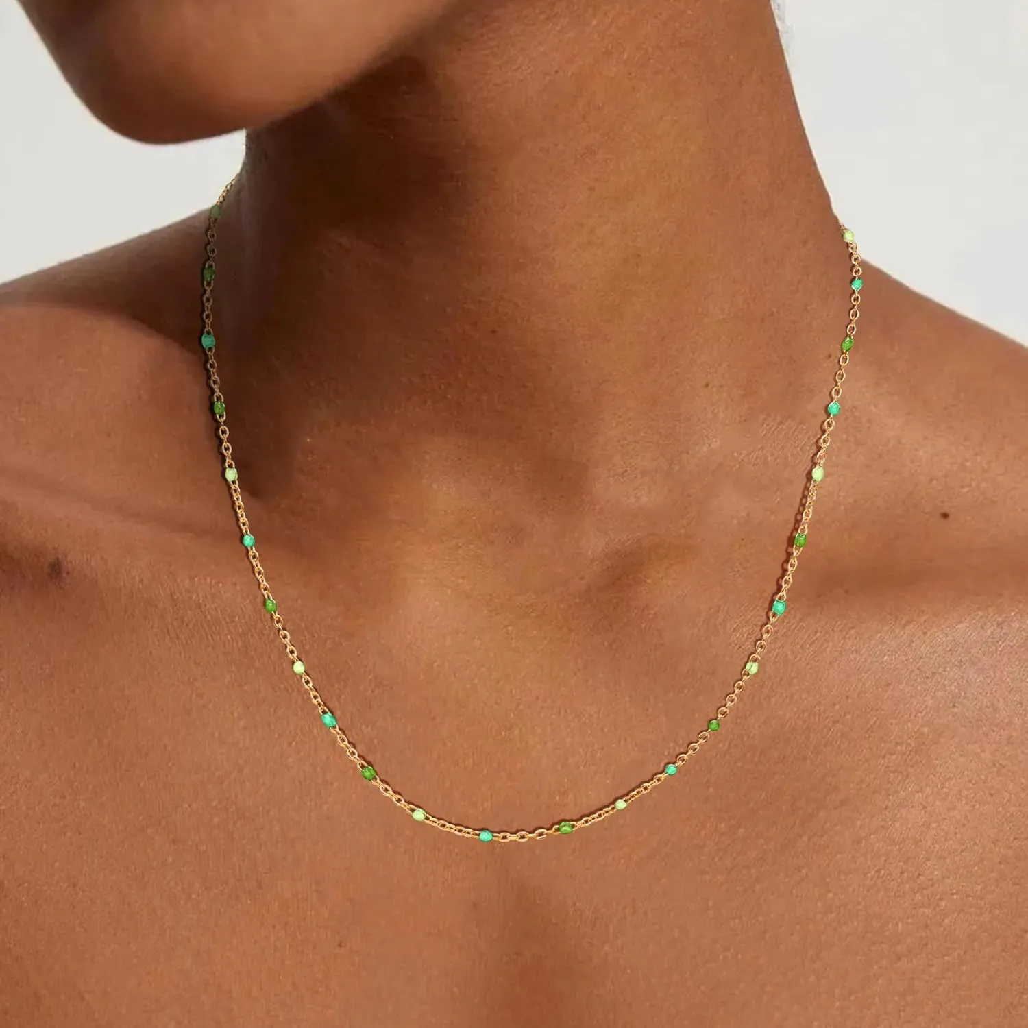 Boho Colorful Beaded Choker Necklace for Women, Rainbow Round Bead 14K Gold Plated Choker Necklace Simple Fresh Beads Beach Wedding Prom Bridal Jewelry