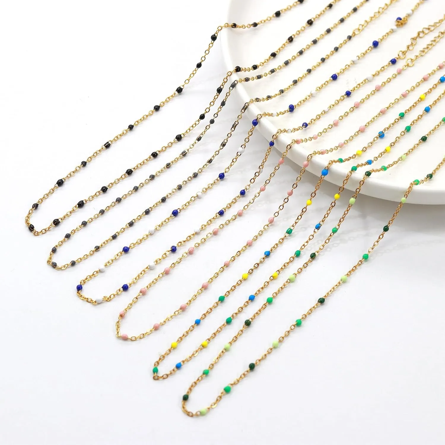 Boho Colorful Beaded Choker Necklace for Women, Rainbow Round Bead 14K Gold Plated Choker Necklace Simple Fresh Beads Beach Wedding Prom Bridal Jewelry