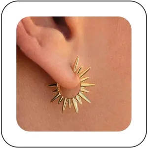 Boho Gold Sun Hoop Earrings Gold Spike Sunlight Earrings Sunshine Huggie Earrings Minimalist Open Hoop Earrings Sun Hoop Stud Earrings Jewelry for Women