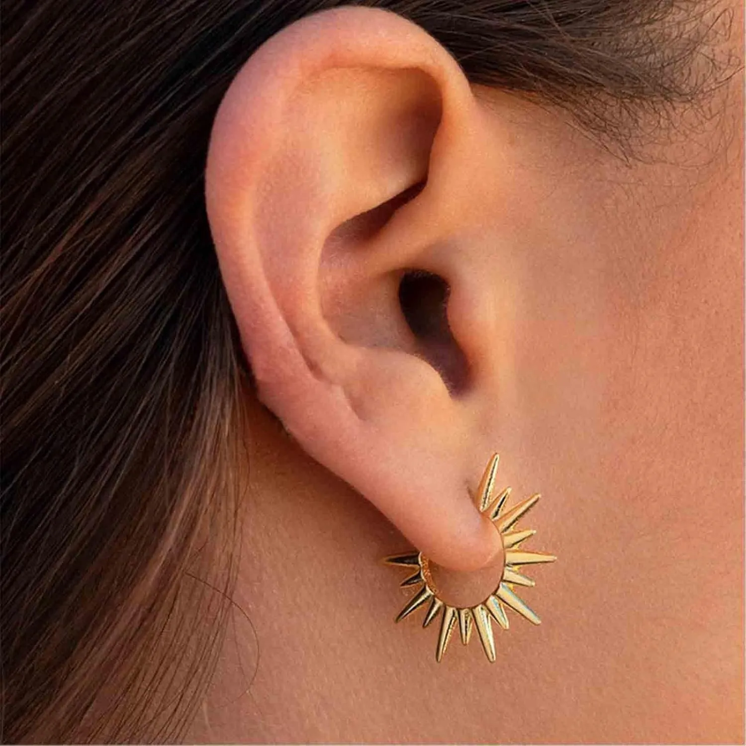 Boho Gold Sun Hoop Earrings Gold Spike Sunlight Earrings Sunshine Huggie Earrings Minimalist Open Hoop Earrings Sun Hoop Stud Earrings Jewelry for Women