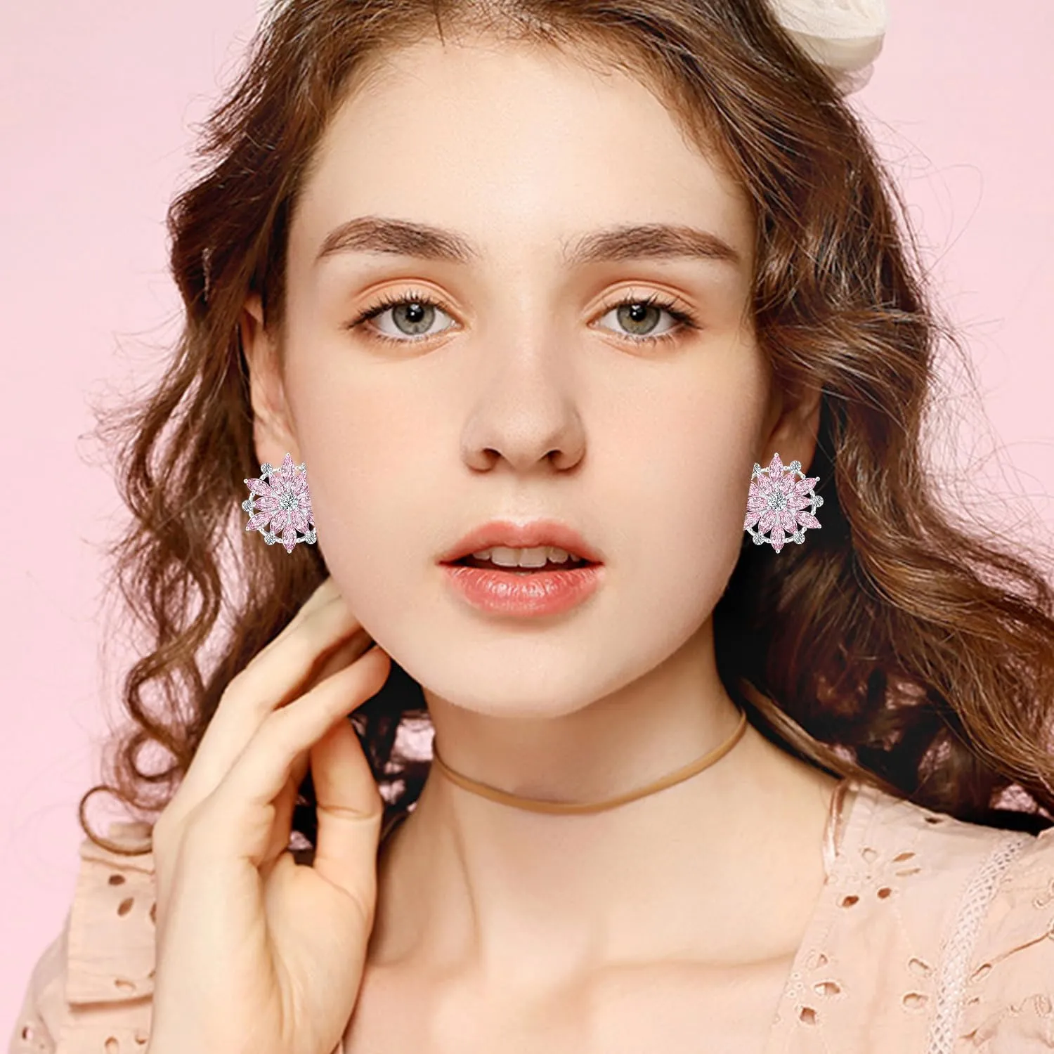 Boho Sparkly Crystal Snowflake Hollow Sliver Lightweight Stud Earrings Creative Flower Dainty Rhinestone Earrings For Women Jewelry Gifts