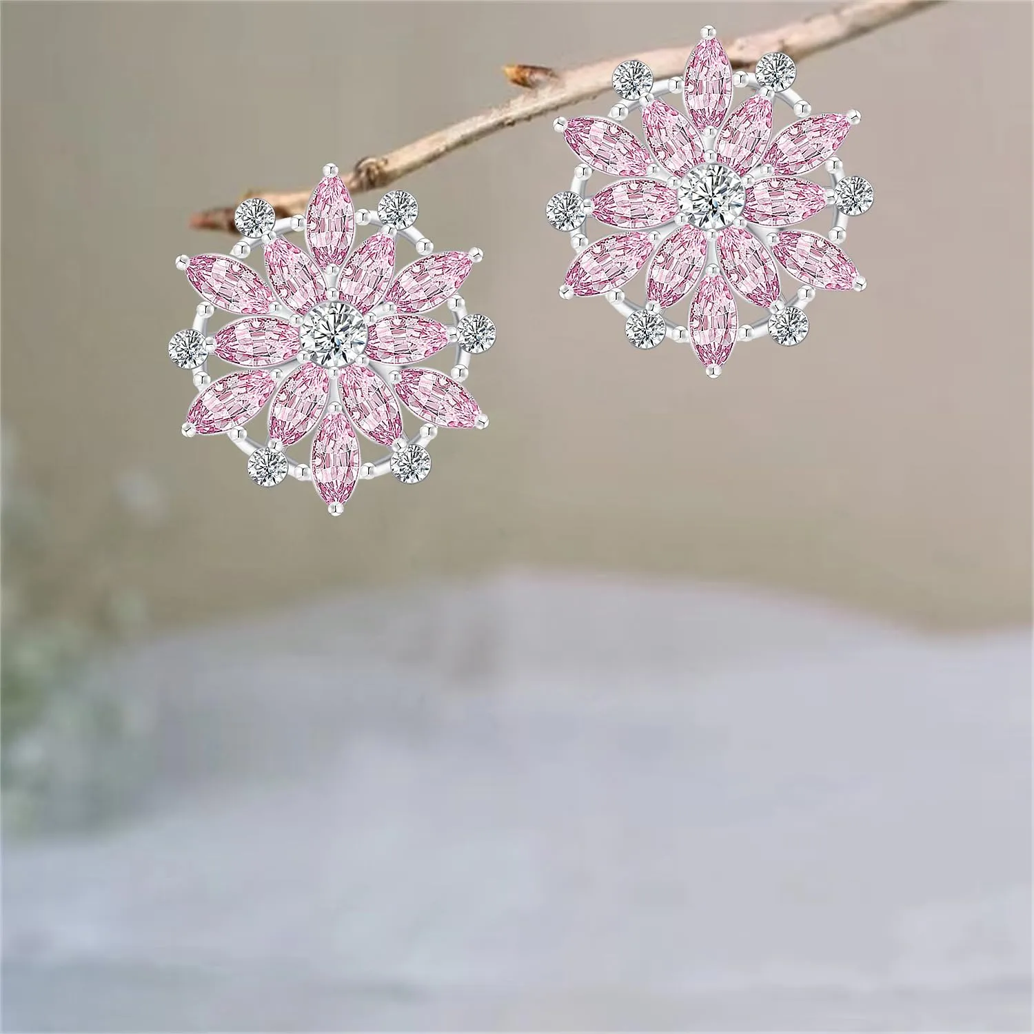 Boho Sparkly Crystal Snowflake Hollow Sliver Lightweight Stud Earrings Creative Flower Dainty Rhinestone Earrings For Women Jewelry Gifts