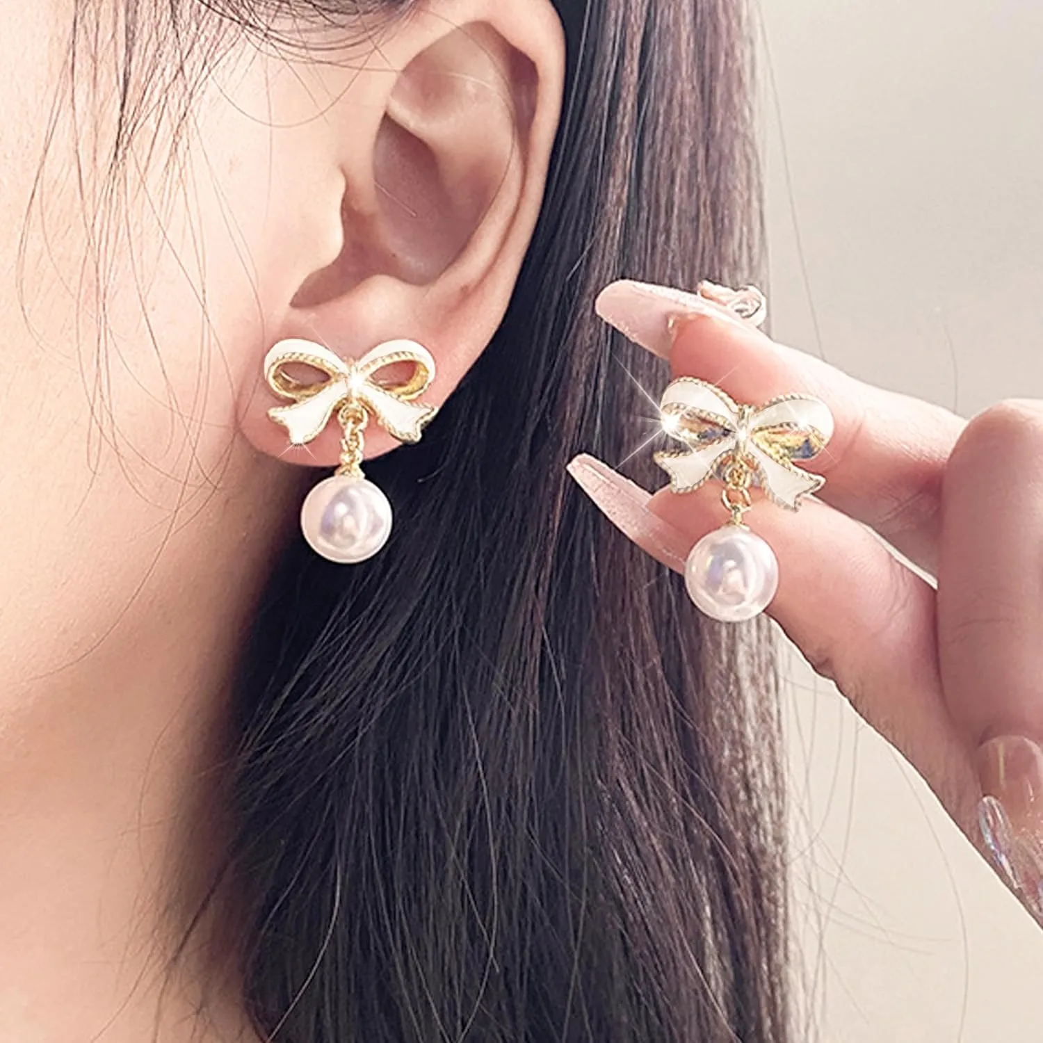Bow Earrings for Women Pearl Bow Earrings Dangle Bowknot Earrings Pearl Drop Earrings Trendy Jewelry Gifts