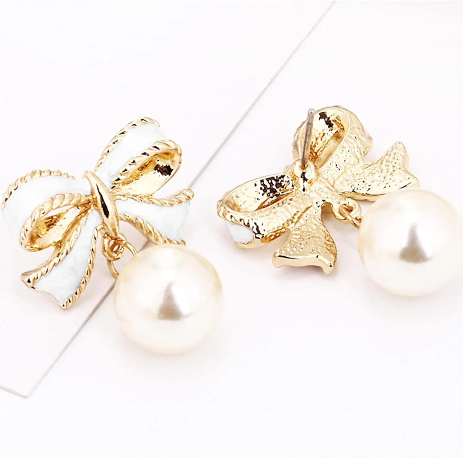 Bow Earrings for Women Pearl Bow Earrings Dangle Bowknot Earrings Pearl Drop Earrings Trendy Jewelry Gifts