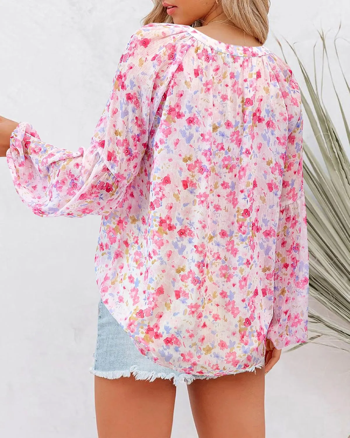 BTFBM Boho Blouses for Women Dressy Casual Floral Long Sleeve Shirts V Neck Lightweight Chiffon Summer Spring Tops 2025