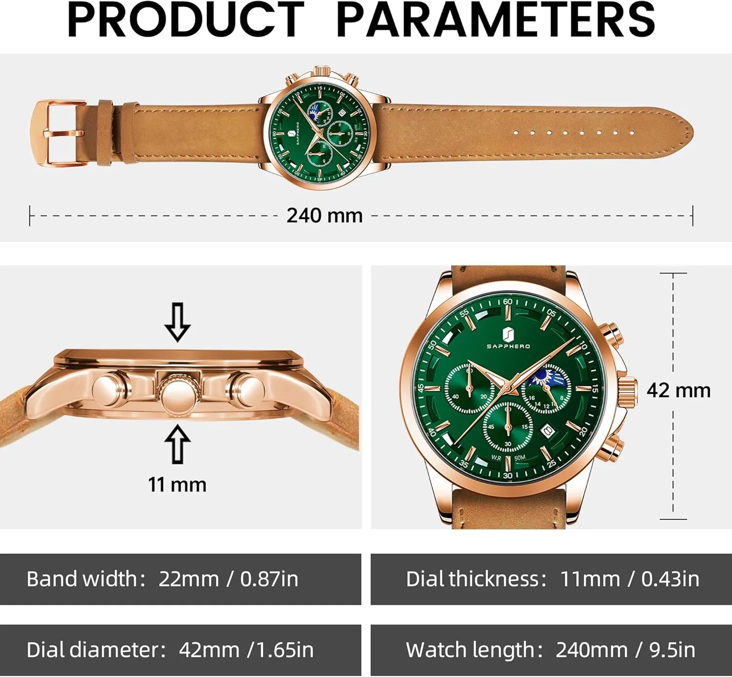BY BENYAR Mens Watches Analog Quartz Chronograph Waterproof Wrist Watches for Men Fashion Business Work Casual Sport Designer Dress Watch with Calendar Elegant Gifts for Men