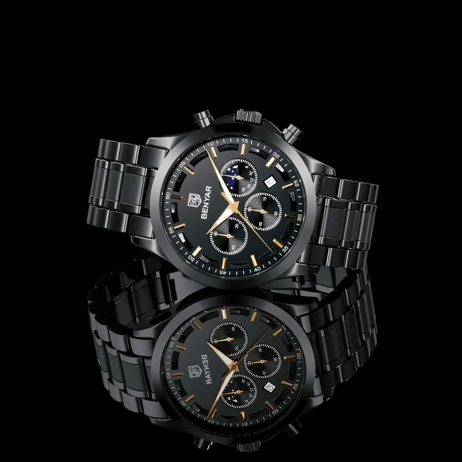 BY BENYAR Mens Watches Analog Quartz Chronograph Waterproof Wrist Watches for Men Fashion Business Work Casual Sport Designer Dress Watch with Calendar Elegant Gifts for Men