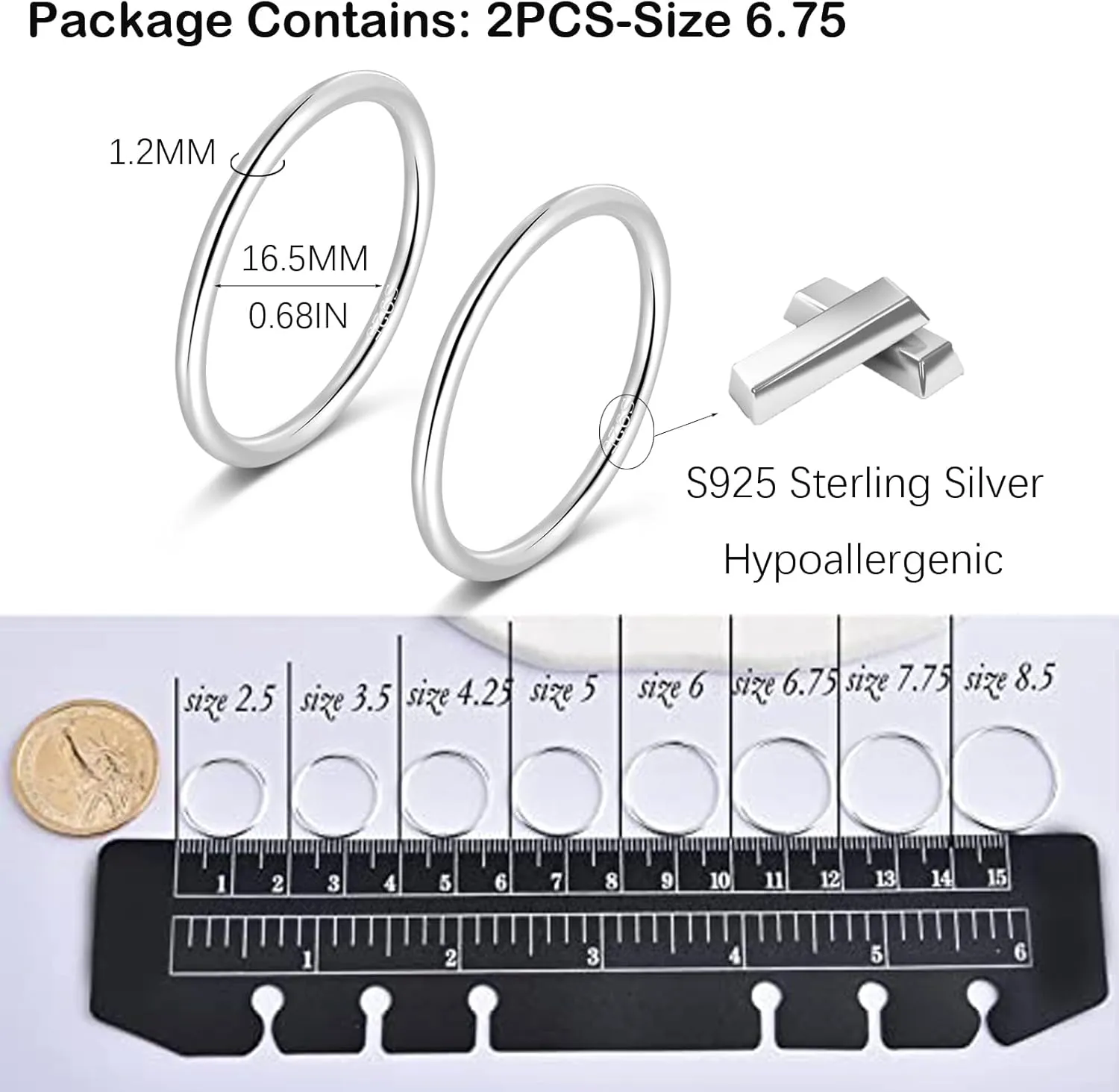 CANDYFANCY 925 Sterling Silver 1.2mm Stacking Midi Thin Rings Thumb Pinky Ring Stack Knuckle Rings for Women Band Ring Size 2.5-8.5